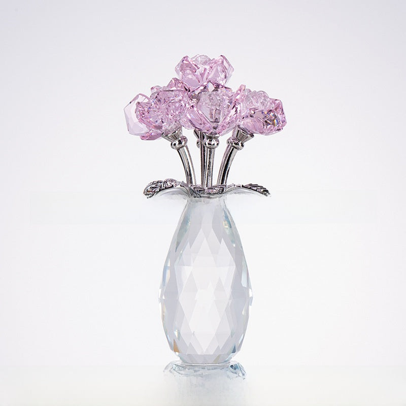 Large Crystal Flower Ornament Glass Rose Decoration Home Gift Red Pink Blue