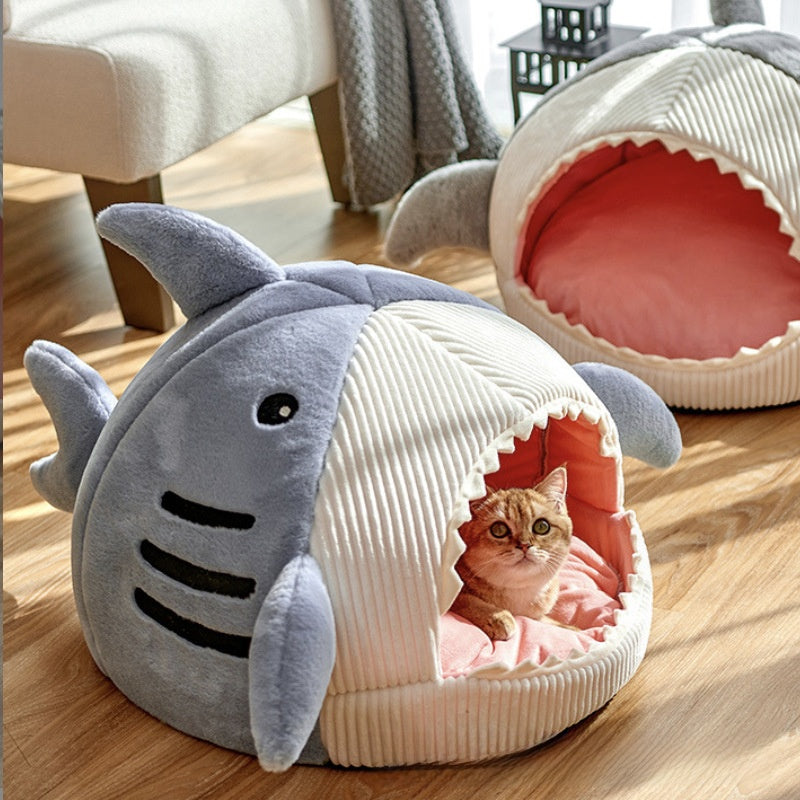 Shark Pet Bed Cave - Soft Plush Indoor Den for Cats & Small Dogs