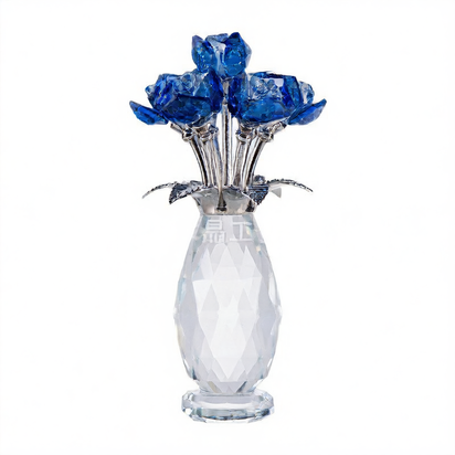 Large Crystal Flower Ornament Glass Rose Decoration Home Gift Red Pink Blue