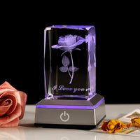 LED Crystal Rose Night Light - 3D Engraved Glass Ornament Gift