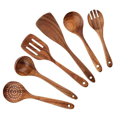 Wooden Kitchen Utensil Set with Holder | Eco Friendly Cooking Spoons & Spatulas