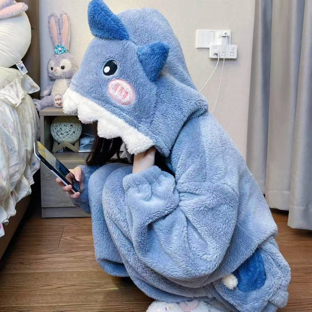 Shark Coral Fleece One-Piece Pajamas