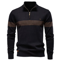 Mens Quarter Zip Sweater Cotton Slim Fit Stand Collar Jumper Casual Top