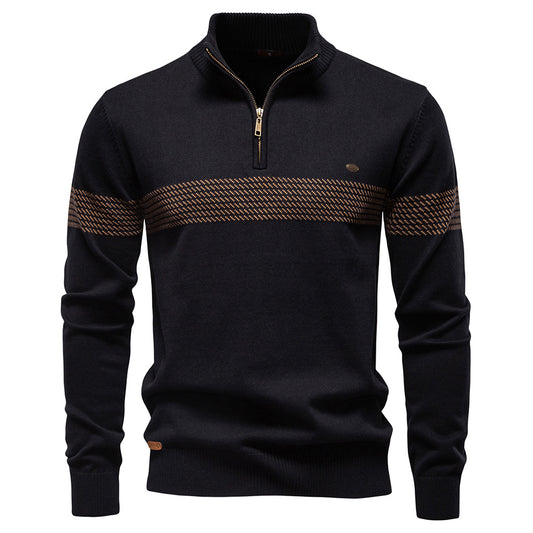 Mens Quarter Zip Sweater Cotton Slim Fit Stand Collar Jumper Casual Top