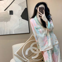Women’s Floral Silk Pyjama Set – Long Sleeve Button-Up Luxury Sleepwear