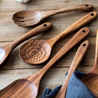 Wooden Kitchen Utensil Set with Holder | Eco Friendly Cooking Spoons & Spatulas