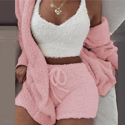 Women’s 3 Piece PJ Set – Tank Top Shorts & Cardigan