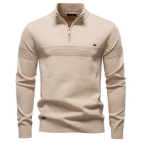 Mens Quarter Zip Sweater Cotton Slim Fit Stand Collar Jumper Casual Top