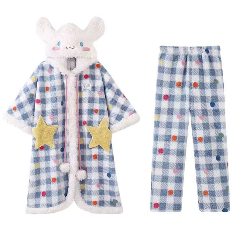 Ultra Warm Coral Fleece Hooded Pyjama Set & Robe – Winter Loungewear