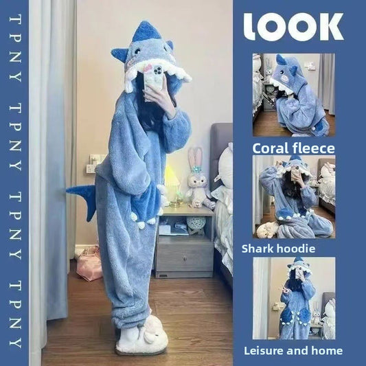 Shark Coral Fleece One-Piece Pajamas