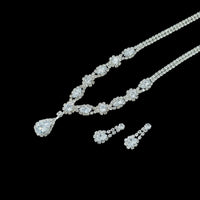 Elegant Silver Crystal Drop Necklace & Earrings Set