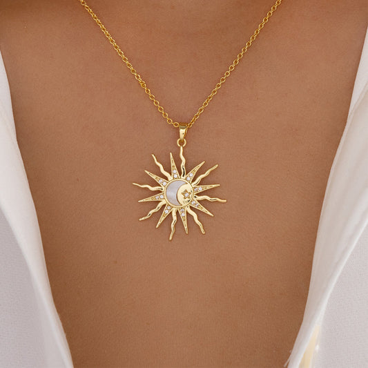 Sun Moon Star Pendant Necklace | Gold or Silver Celestial Jewellery