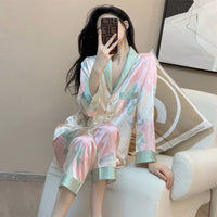 Women’s Floral Silk Pyjama Set – Long Sleeve Button-Up Luxury Sleepwear