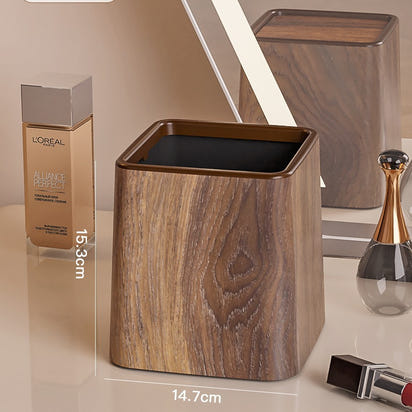 Mini Desktop Swing Lid Trash Can ? Wood Grain & Marble Finish | 15.3cm