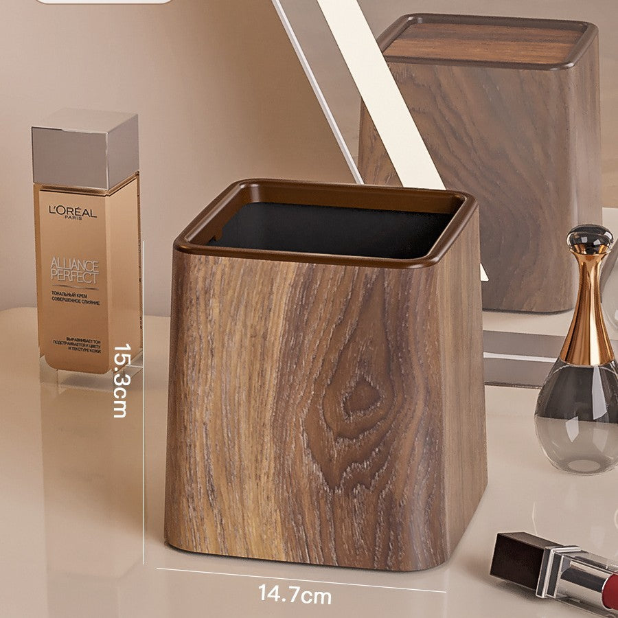 Mini Desktop Swing Lid Trash Can ? Wood Grain & Marble Finish | 15.3cm