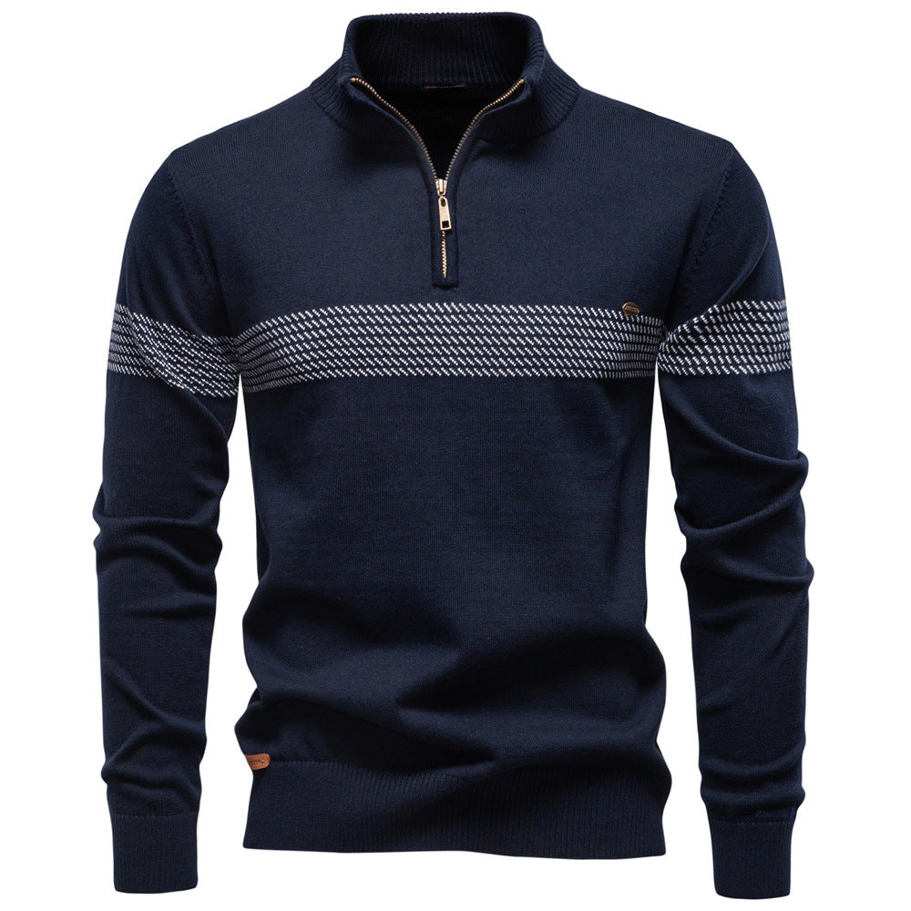 Mens Quarter Zip Sweater Cotton Slim Fit Stand Collar Jumper Casual Top