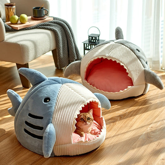 Shark Pet Bed Cave - Soft Plush Indoor Den for Cats & Small Dogs