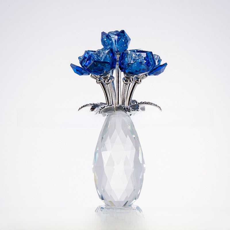 Large Crystal Flower Ornament Glass Rose Decoration Home Gift Red Pink Blue
