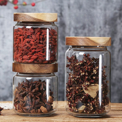 Minimal Glass Storage Jars with Acacia Wood Lid