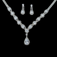 Elegant Silver Crystal Drop Necklace & Earrings Set