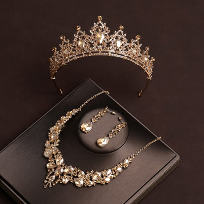 Vintage Gold Crown Bridal Headdress and Necklace Set