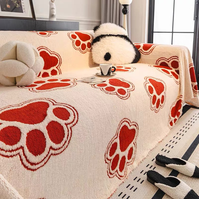 Soft Paw-Print Sofa & Bed Throw Blanket – Multi-Size Luxury Comfort
