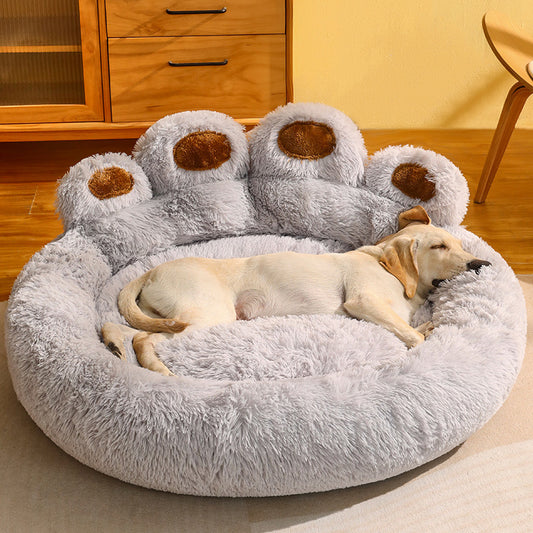 Thermal Bear Paw Dog Bed - Soft Calming Plush Pet Bed for Dogs & Puppies