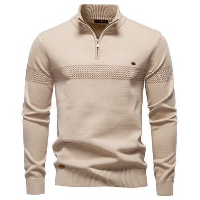 Mens Quarter Zip Sweater Cotton Slim Fit Stand Collar Jumper Casual Top