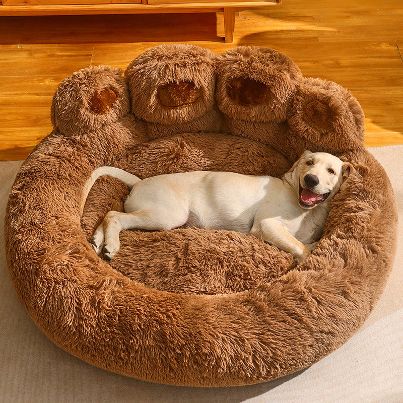 Thermal Bear Paw Dog Bed - Soft Calming Plush Pet Bed for Dogs & Puppies