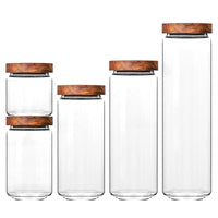 Minimal Glass Storage Jars with Acacia Wood Lid