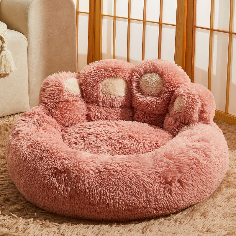 Thermal Bear Paw Dog Bed - Soft Calming Plush Pet Bed for Dogs & Puppies