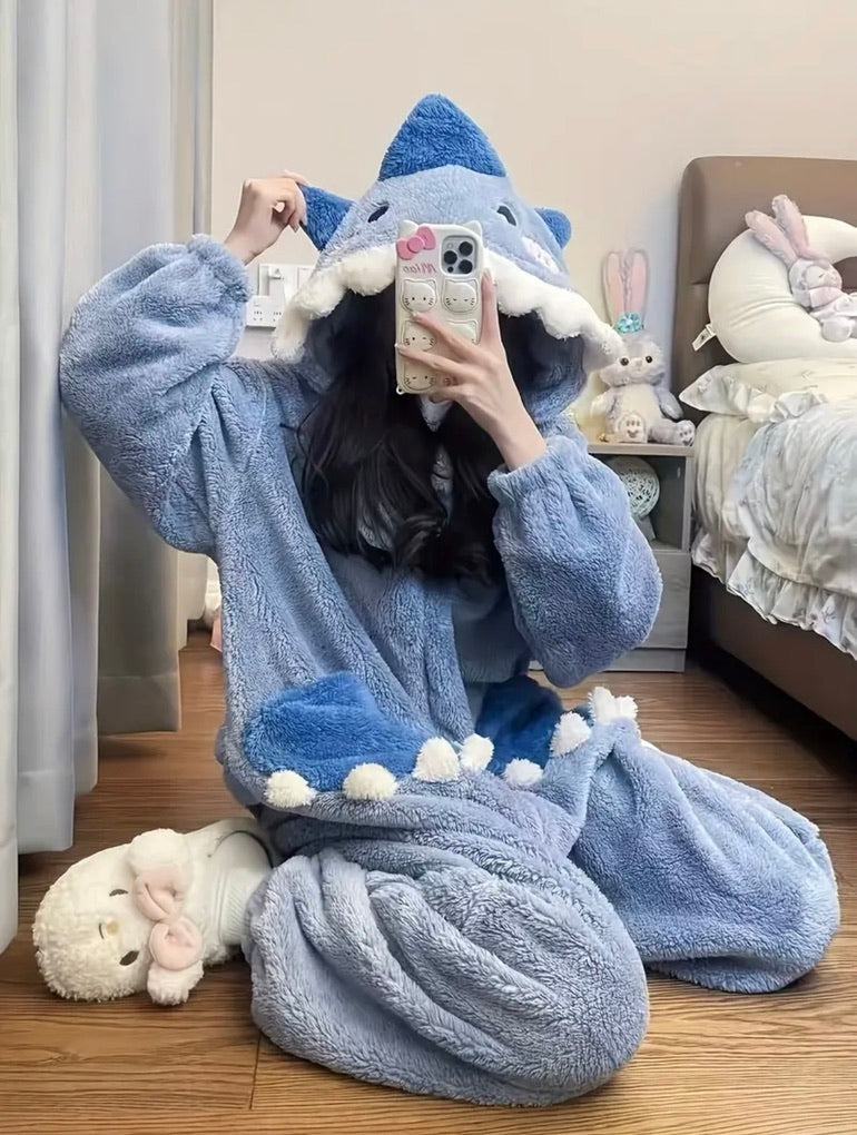Shark Coral Fleece One-Piece Pajamas