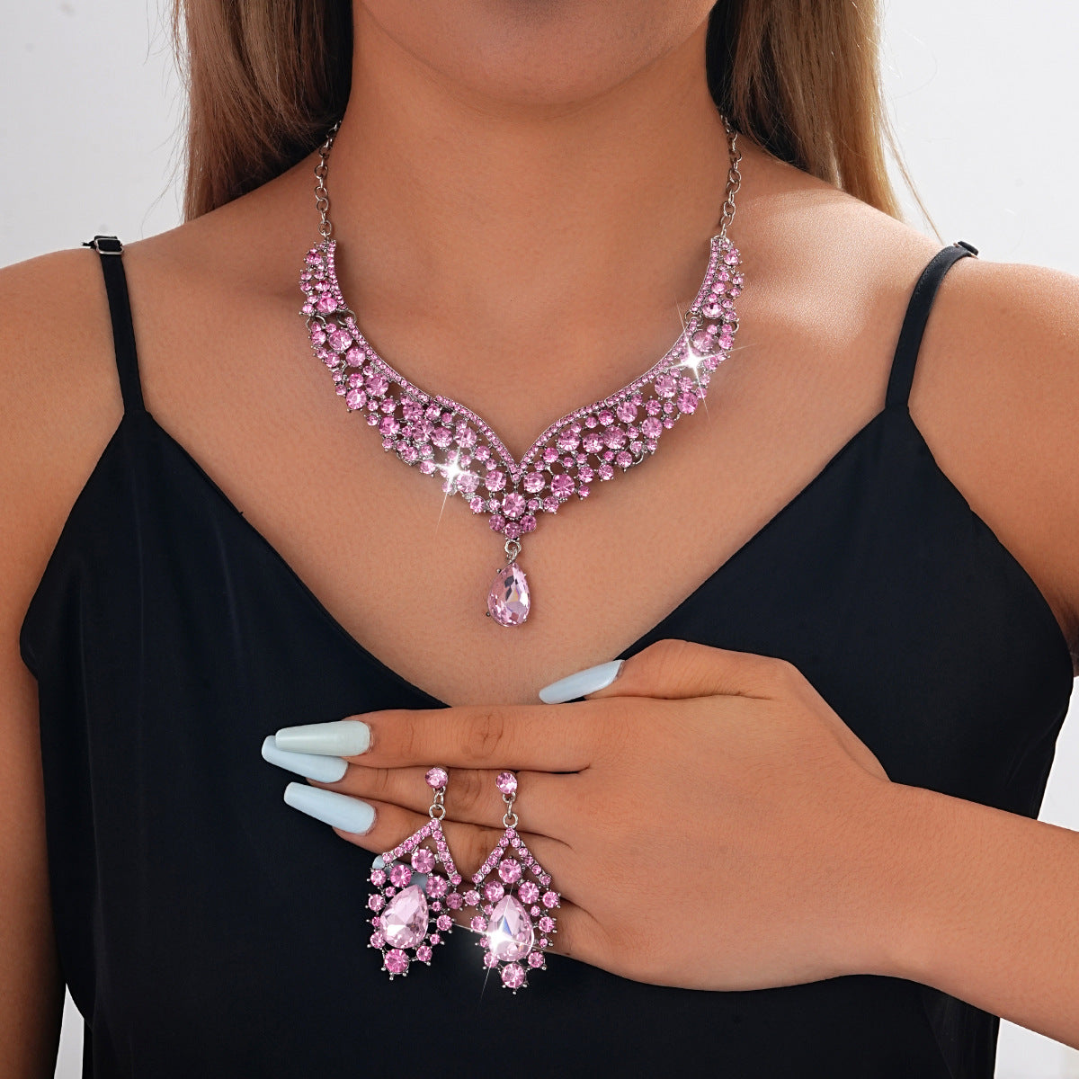 Crystal Statement Necklace & Matching Earrings Set