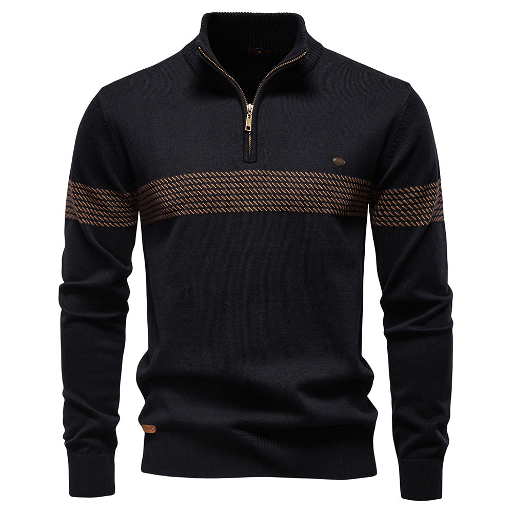 Mens Quarter Zip Sweater Cotton Slim Fit Stand Collar Jumper Casual Top