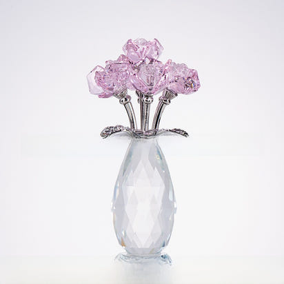 Large Crystal Flower Ornament Glass Rose Decoration Home Gift Red Pink Blue
