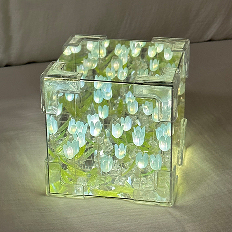 DIY Tulip Flower LED Cube Night Light – Creative Mirror Light Kit (10×10cm)