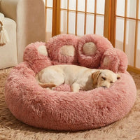 Thermal Bear Paw Dog Bed - Soft Calming Plush Pet Bed for Dogs & Puppies