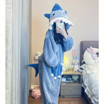 Shark Coral Fleece One-Piece Pajamas