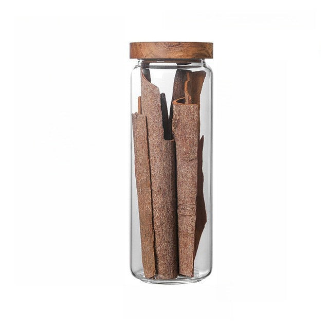 Minimal Glass Storage Jars with Acacia Wood Lid