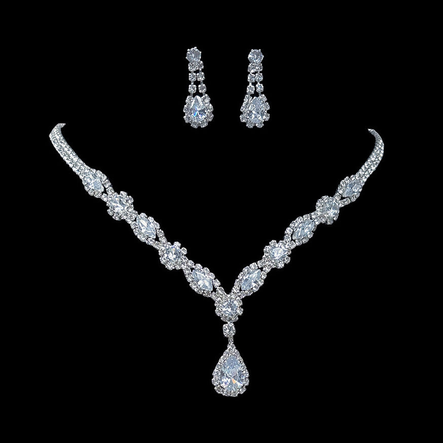 Elegant Silver Crystal Drop Necklace & Earrings Set