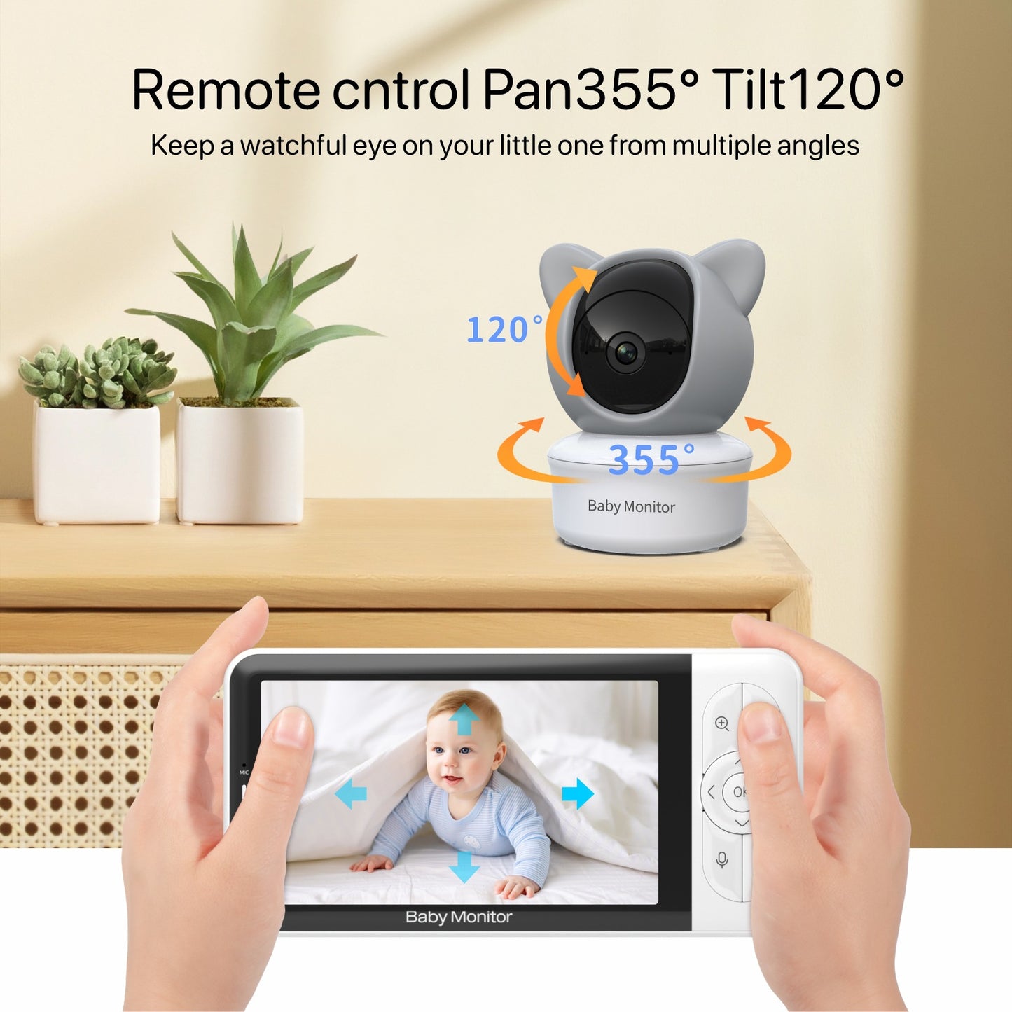 Baby Monitor with Camera 5? Screen Night Vision Pan Tilt Two-Way Audio