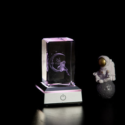 LED Crystal Rose Night Light - 3D Engraved Glass Ornament Gift