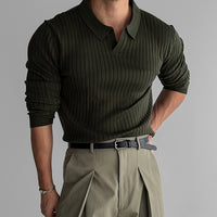Men's Slim-fit Elastic Lapel Knitwear T-shirt