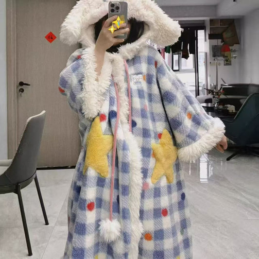 Ultra Warm Coral Fleece Hooded Pyjama Set & Robe – Winter Loungewear