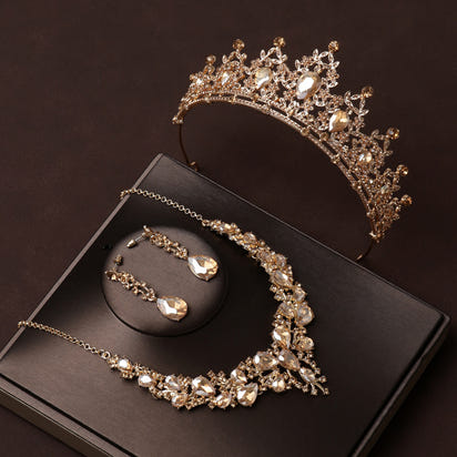 Vintage Gold Crown Bridal Headdress and Necklace Set