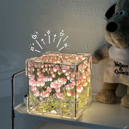 DIY Tulip Flower LED Cube Night Light – Creative Mirror Light Kit (10×10cm)