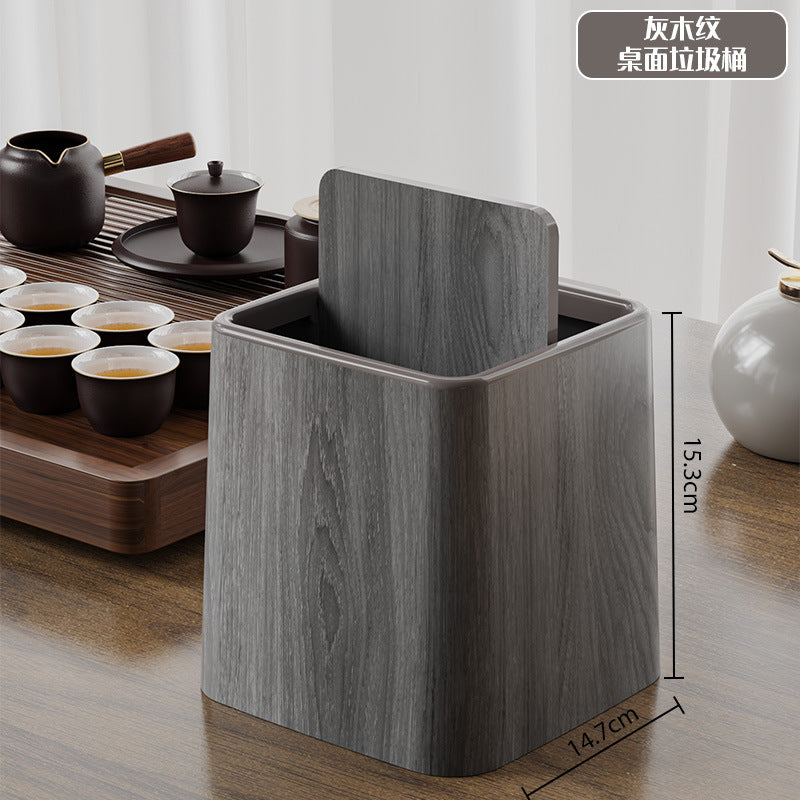 Mini Desktop Swing Lid Trash Can ? Wood Grain & Marble Finish | 15.3cm