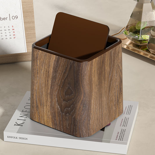 Mini Desktop Swing Lid Trash Can ? Wood Grain & Marble Finish | 15.3cm