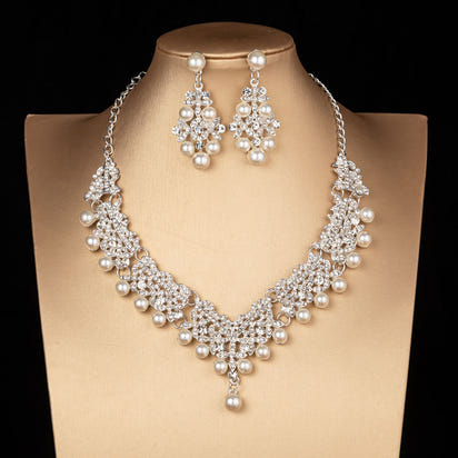 Luxury Rhinestone Necklace & Earrings Set | Crystal Bridal & Evening Jewellery