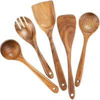 Wooden Kitchen Utensil Set with Holder | Eco Friendly Cooking Spoons & Spatulas